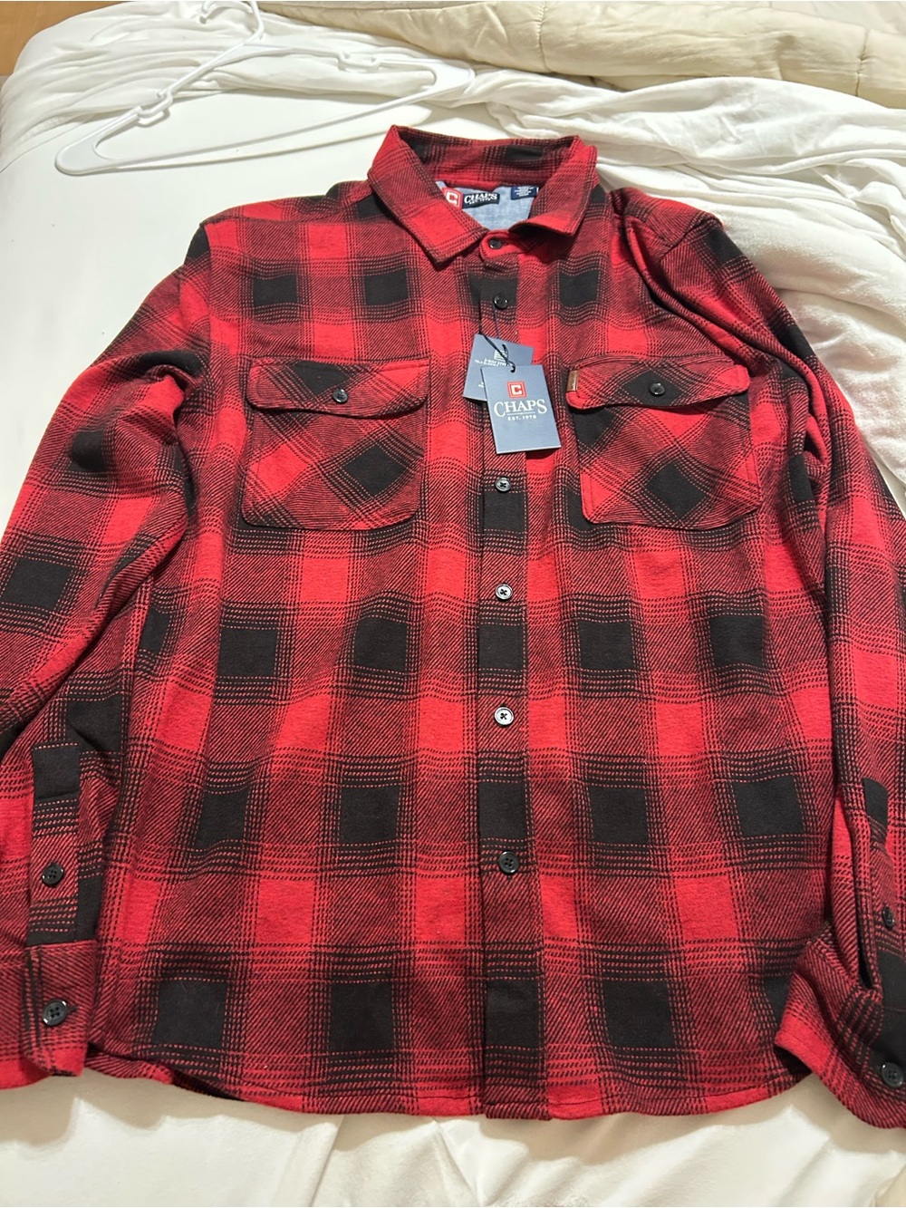 Chaps Red and Black Plaid Long-Sleeve Button-Down Shirt